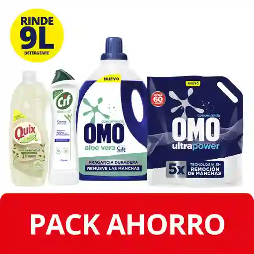 Cif Pack 2 Detergentes Líquidos Omo 3L + 750 Ml + Quix 500 Ml
