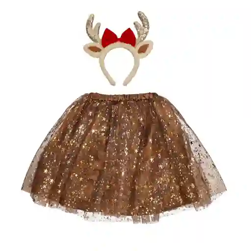 Set de Disfraz Con Cintillo y Falda Navidad Dorado Casaideas