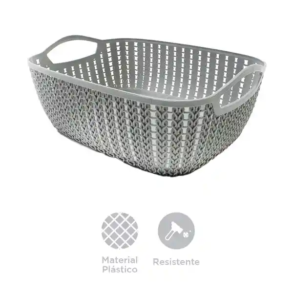 Miniso Caja De Almacenamiento Rectangular Trenzado Mediano Gris