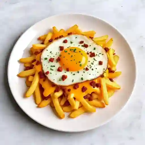 Papas Fritas Grande (500grs) + Queso Cheddar Y Gouda + Chorizo + Huevo