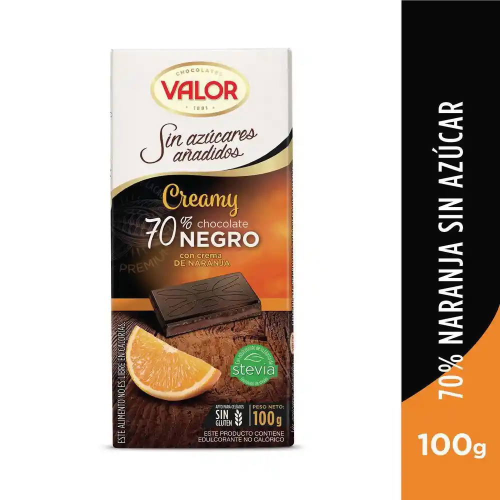 Valor Chocolate 70 % Cacao Negro y Crema de  Naranja sin Azúcar