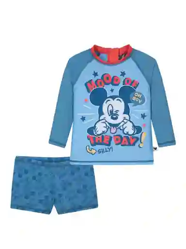 Mickey Set Traje Baño Manga Larga Uv B Azul 3X V26