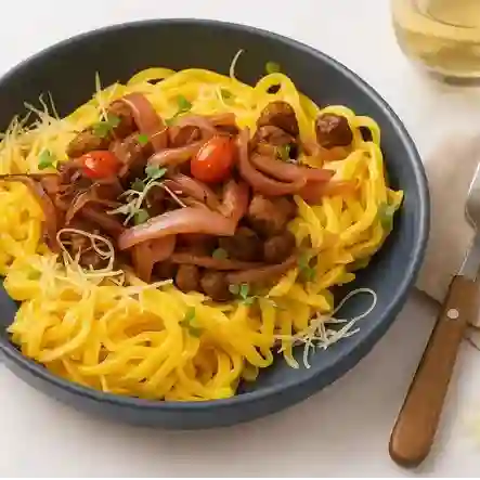 Fetuccinis Pollo Salteado a la Huancain