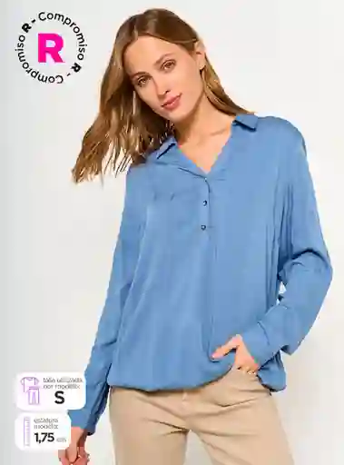 Azis Blusa Manga Larga Cuello Solid B Ess Índigo L S24