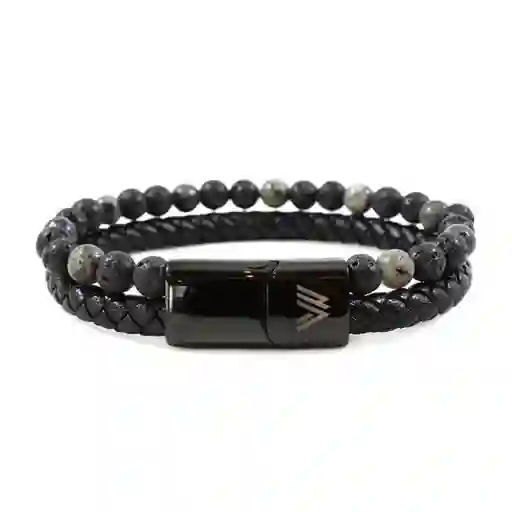 Pulsera de Cuero y Piedra Volcánica Elegante