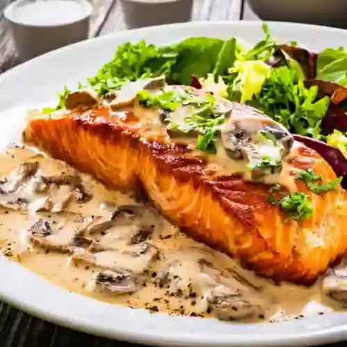 Salmon en salsa de champiñon
