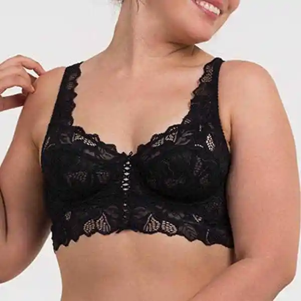 Sostén Encaje Pasamaneria Color Negro Talla 38C Flores