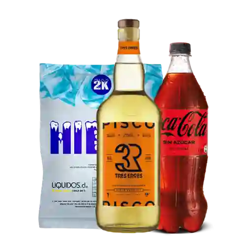 3R Pisco 35 + Coca-Cola Gaseosa Zero + Hielo Líquidos