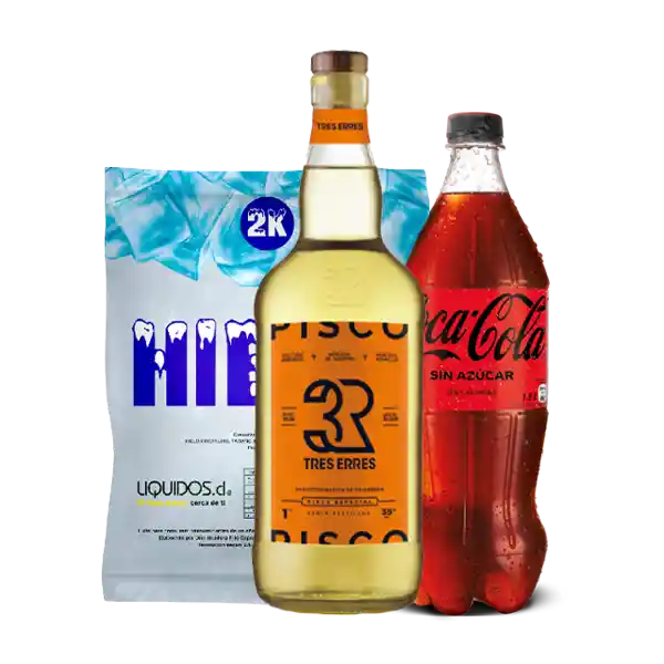3R Pisco 35 + Coca-Cola Gaseosa Zero + Hielo Líquidos