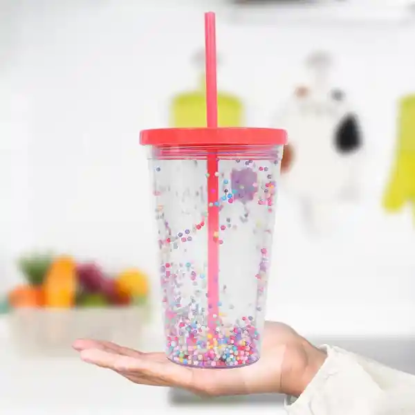 Miniso Vaso Con Bombilla de Doble Capa Con Decoraciones