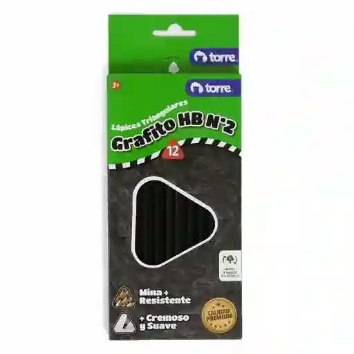 Torre Lápiz Grafito Triangular Sin Goma Negro N°2