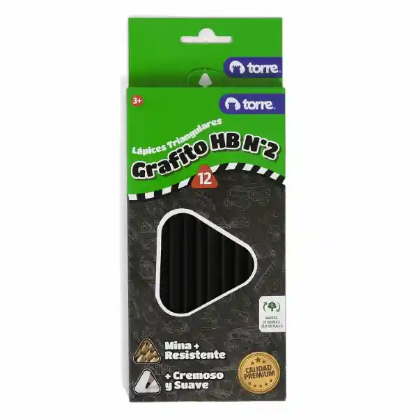 Torre Lápiz Grafito Triangular Sin Goma Negro N°2