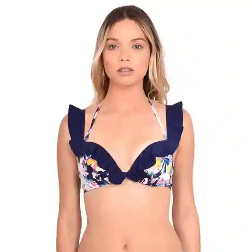 Bikini Sostén Con Vuelos Estampado Negro Talla XL Samia