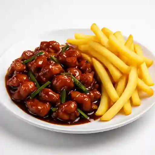 Pollo Mongoliano con Papas Fritas