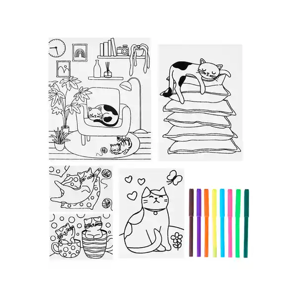 Set Para Pintar Con Ocho Plumones Gato de Casa Miniso