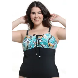 Polera de Tankini Reductor Estampado Verde Talla L Samia