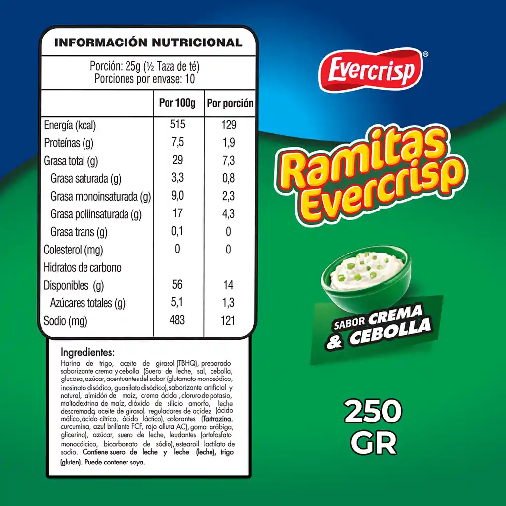 Snack Ramitas Evercrisp Sabor a Crema y Cebolla 160 g