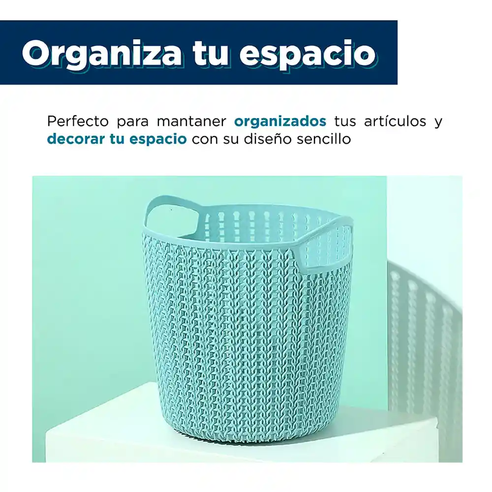 Miniso Caja De Almacenamiento Redondo Trenzado Pequeña Azul