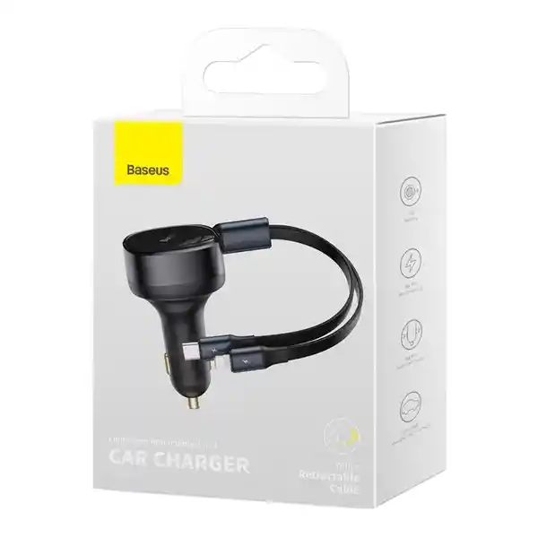 Baseus Cargador Rápido Auto 2 en 1 Cables Usb-C x 2 30W Negro