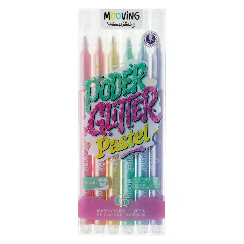 Mooving Marcador Coloring Poder Glitter Pastel