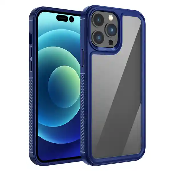 Carcasa iPhone 14 Pro Max Transparente Borde Reforzada Azul