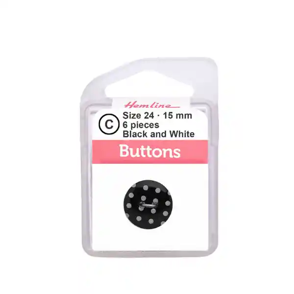 Botón Plástico Ptos Negro 15 Mm 6 D Hb02024.02 15 Mm 6