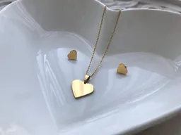 Cadena Con Corazón + Aros Oro