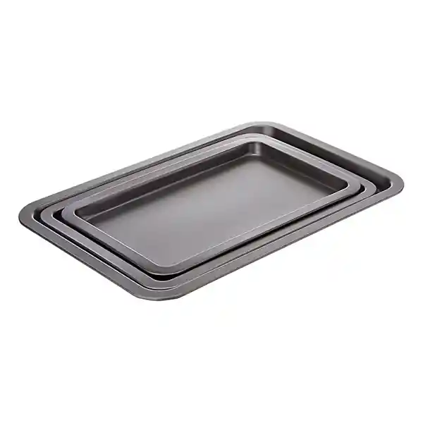 Bandeja Rectangular Antiadherente Para Hornear 3 Piezas Grafito