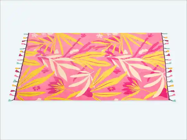 Tatienne Toalla Playa Flecos Hojas Rosa