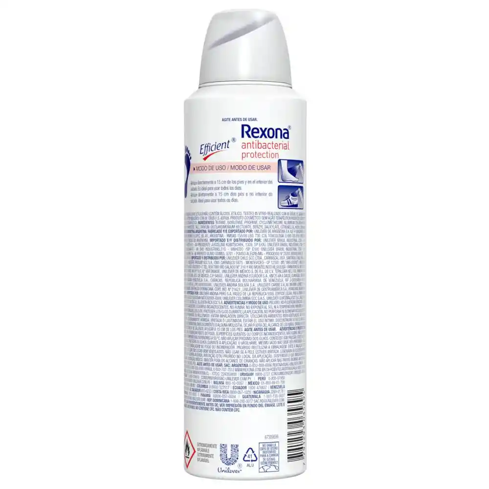 Rexona Antibacterial Desodorante Para Pies Efficient En Spray 8