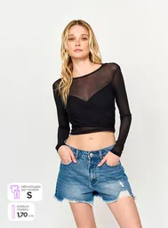 Pm Index Mujer Polera Manga Larga Mesh B Negro