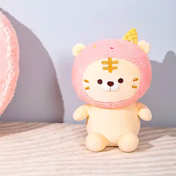 Peluche de Tigre Sentado Rosa y Blanco Miniso