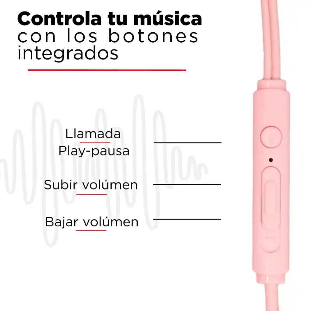 Miniso Audífonos De Cable Alta Fidelidad Rosa 1.2m