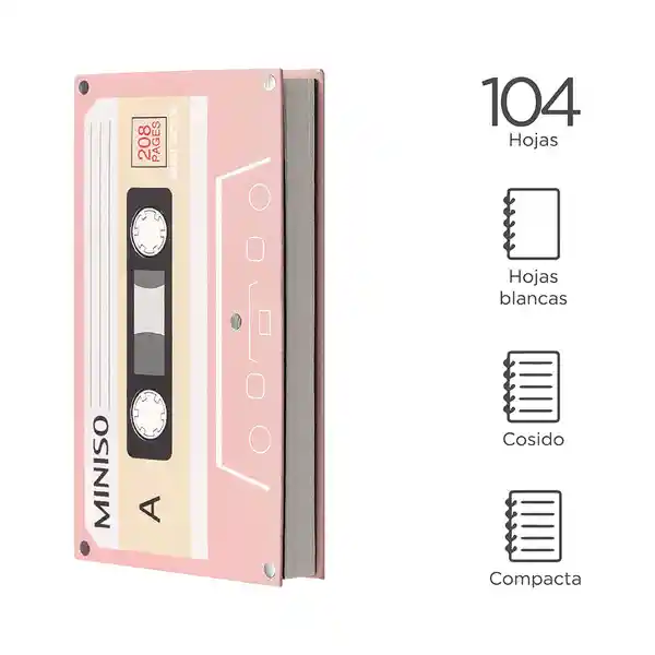 Libreta Con Diseño de Cassette Rosa Miniso