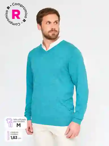 Kenneth Stevens Suéter Cuello V Turquesa S SS25