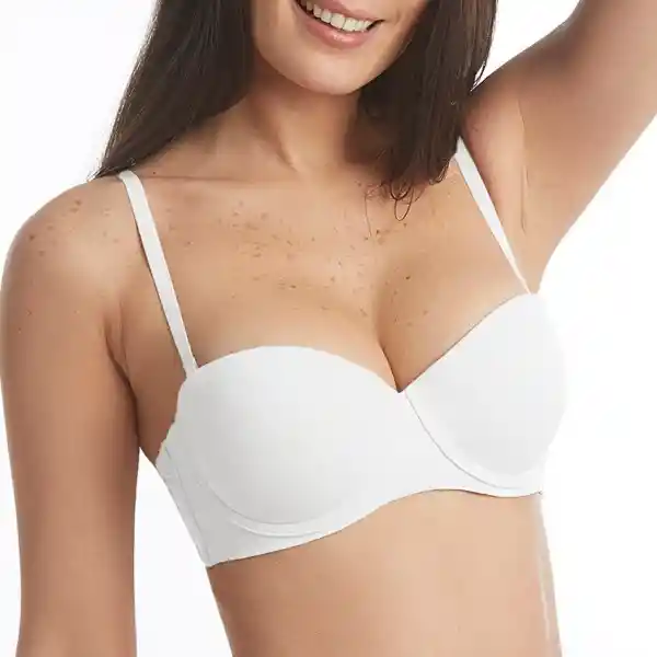 Sostén Sin Bretel Copa Preformada Color Blanco Talla 36C Flores