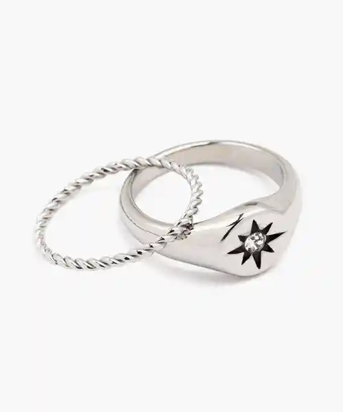 Pack Anillo Acero Inoxidable Estrella Cadena Plateado 6 Lounge