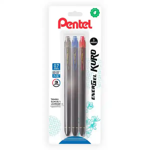 Pentel Bolígrafo Kuro Retráctil Rojo Negro Azul