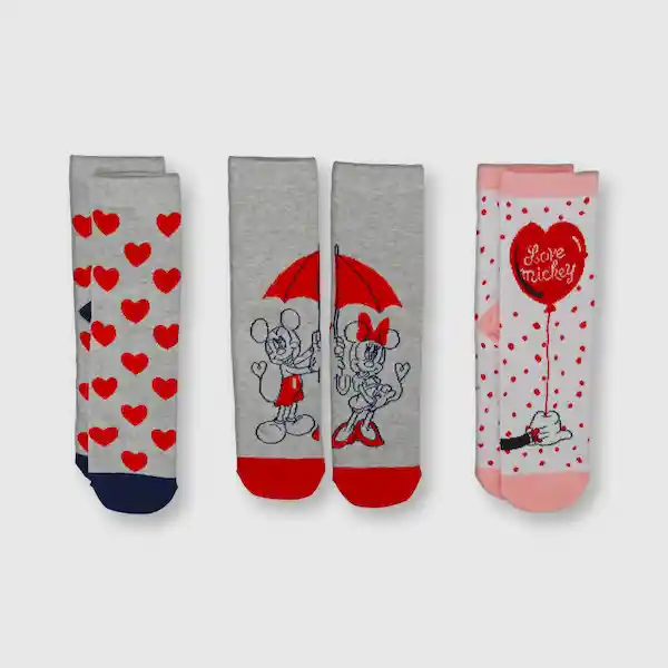 Pack Calcetines Minnie y Mickey Gris Melange Talla 36 Colloky