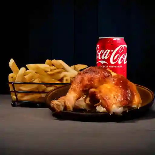 - 1/4 De pollo + papas fritas+ bebida