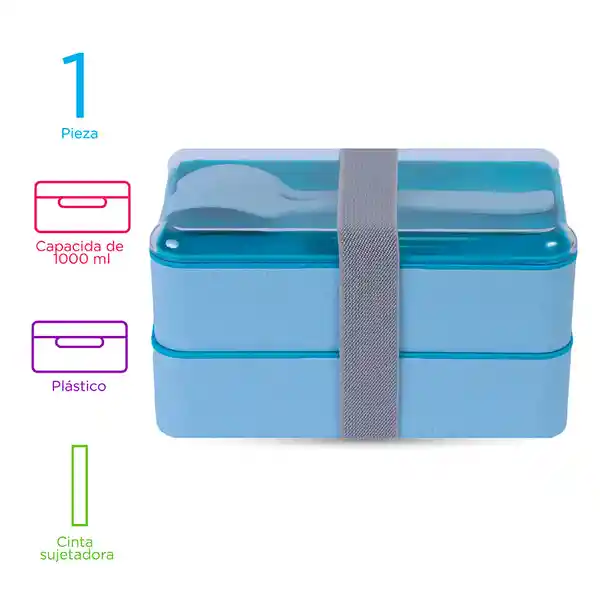 Contenedor Para Comida Doble Capa Azul 1000 mL Miniso