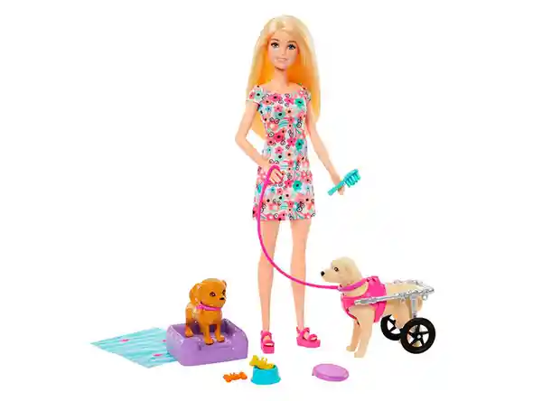 Barbie Set de Juego Paseo de Perrito Con Silla de Ruedas