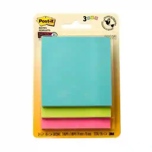 Super Sticky Nota Colores Aqua 135 Hojas