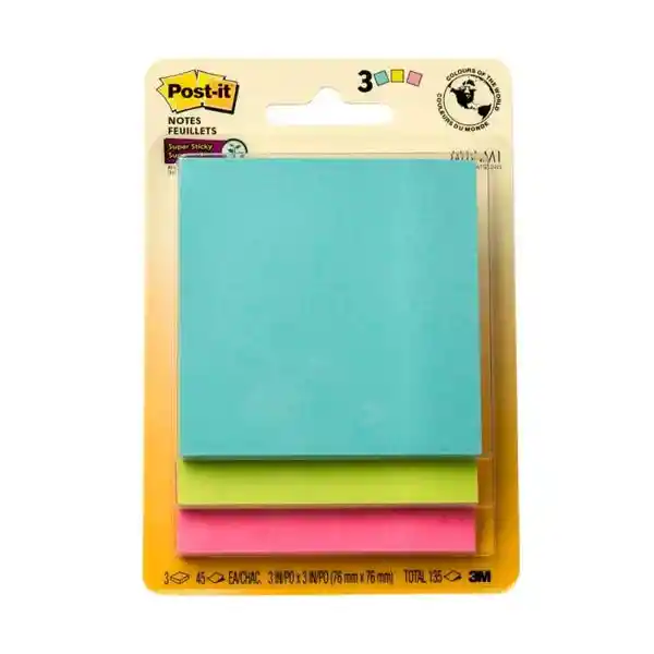 Super Sticky Nota Colores Aqua 135 Hojas