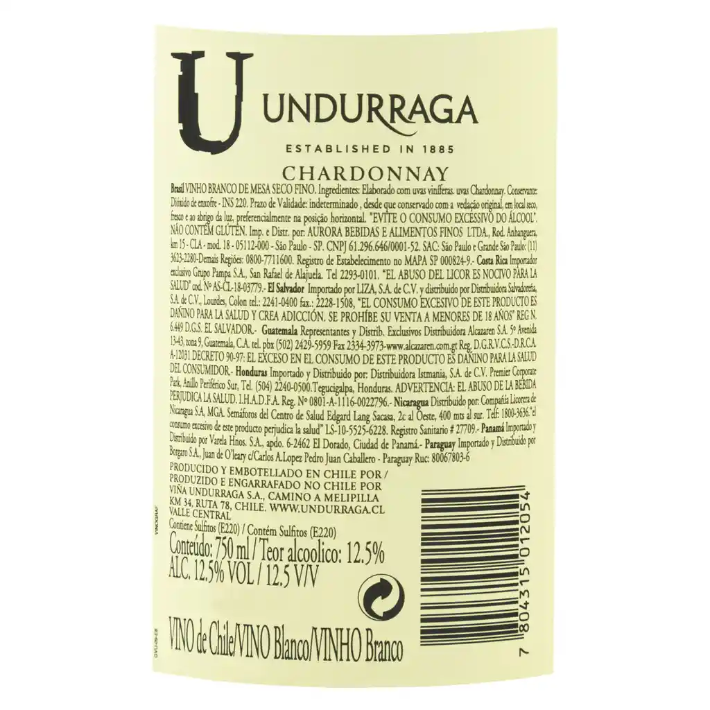 Undurraga Vino Chardonnay 700Cc