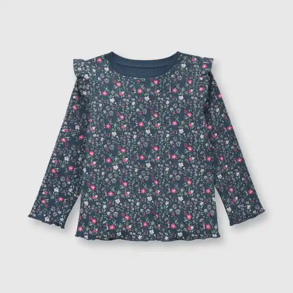 Polera de Bebé Niña Elasticada Flores Azulino Talla 36M Colloky