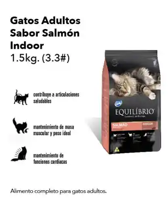 Equilibrio Alimento Para Gato Adulto Salmón Indoor 1.5 Kg