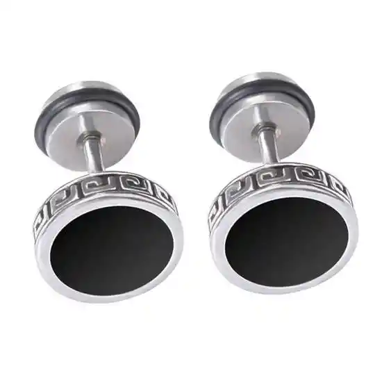 Aros Tunel Romano Plateado Centro Negro Grandes