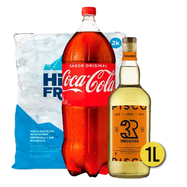 3R Pisco + Coca-Cola Gaseosa + Hielo