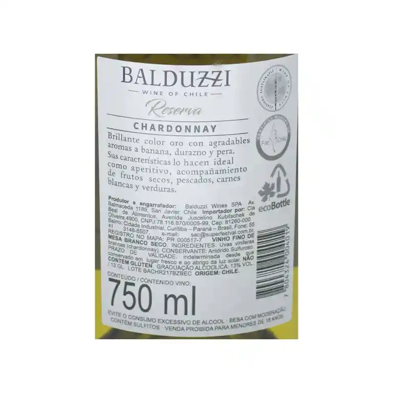 Balduzzi Vino Chardonnay Reserva